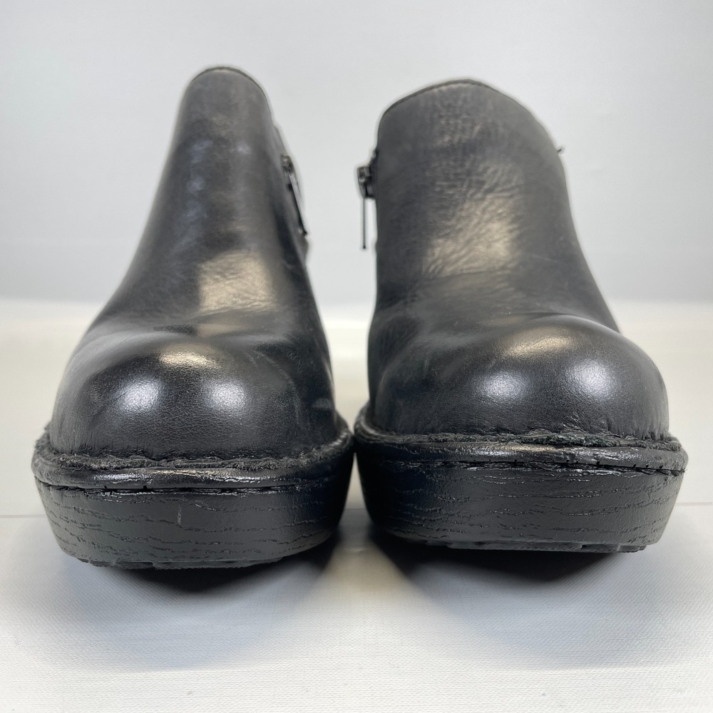 Born Wedge Shoes Womens Size 8 M Black Leather Zip Up Casual Dressy Clogs - Picture 3 of 11